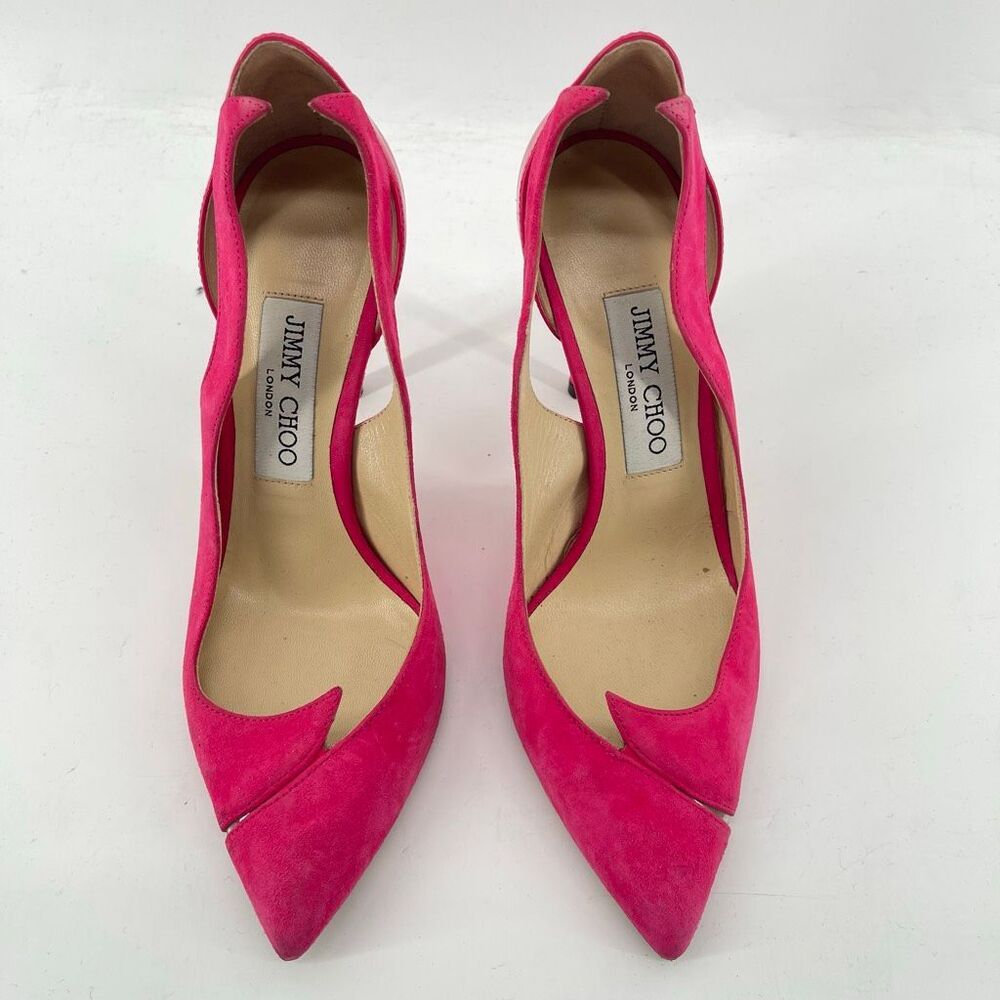 Jimmy Choo Saga 100 Pink Suede Patent Pointed Toe Pumps EU 37 US 7 - Picture 3 of 16